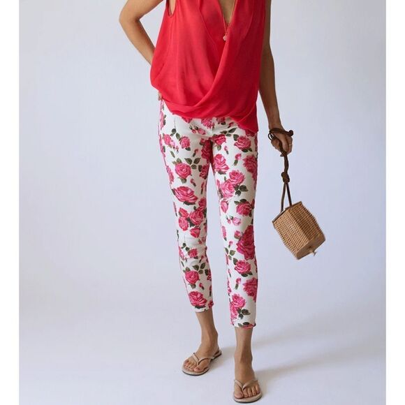 L'AGENCE High Rise Floral PrintNWT Size 26 Stretch Denim Ankle Cropped Skinny - Picture 3 of 5